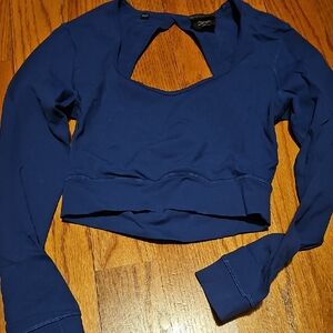 Women's Blue Long Sleeve Crop Top